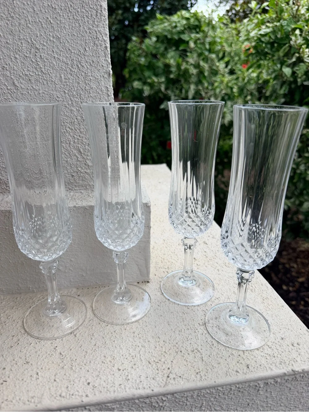 Set of 6 Clear Crystal Champagne Flutes Diamond Cut Optic Panel Stemware 8